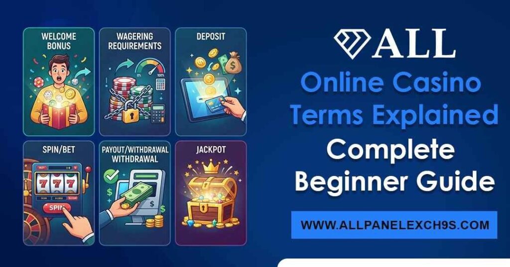 Structured platform overview chart breaking down essential online casino terms for beginners.